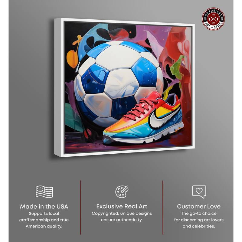 Notoriart Colorful Soccer Sneaker Splash Framed Soccer 1 Piece Canvas Wall Art