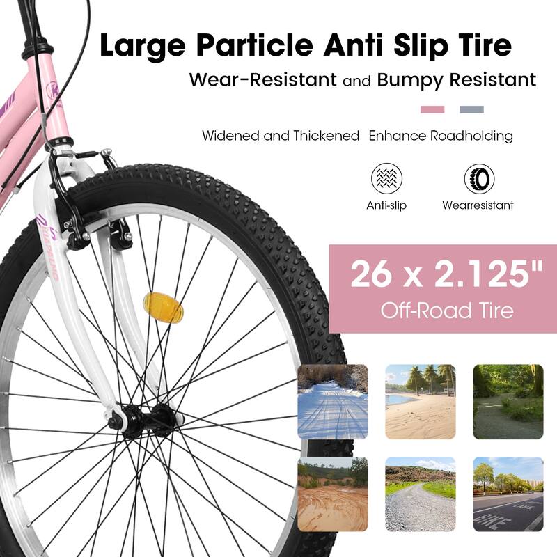 Unisex Mountain Bike - Carbon Steel Frame, Multiple Speeds, Dual V-Brake - 26