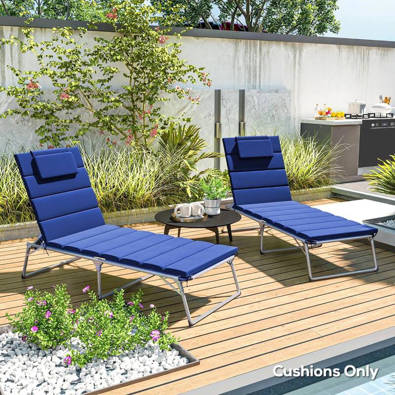 80" x 26" Foldable Lounge Chair Cushions Set of 2, Outdoor UPF50 - Blue