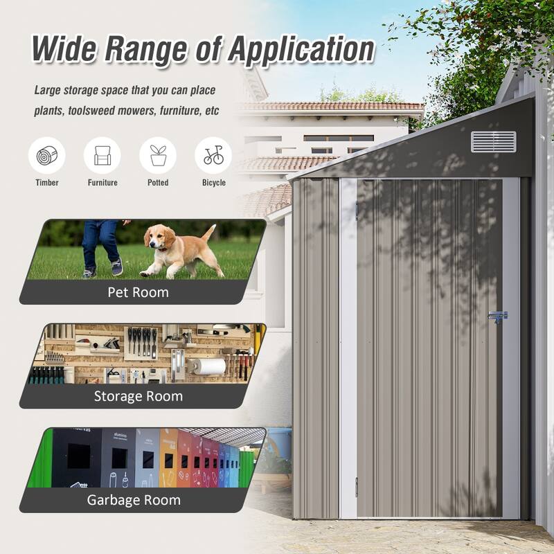 Gray Solid Structural Design Storage Shed with Single Hinge Door