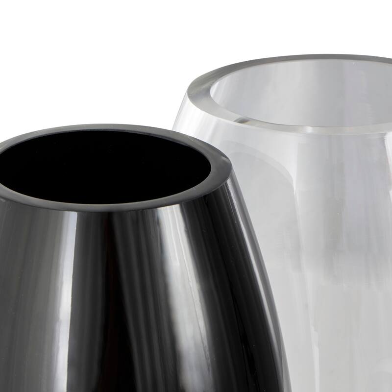 Black Recycled Glass Handmade 2 Opening Abstract Decorative Vase with Clear Glass Accent