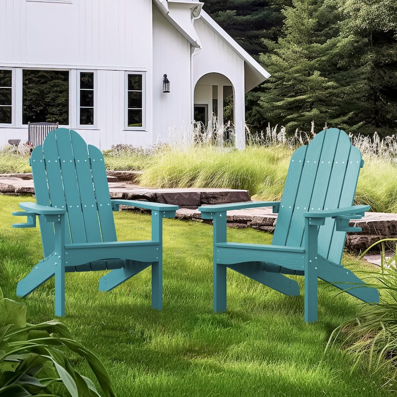 Plastic Poly Weather Resistant Outdoor Patio Adirondack Chair 2-Pack - 35"D x 30"W x 36.2"H - Lake Blue