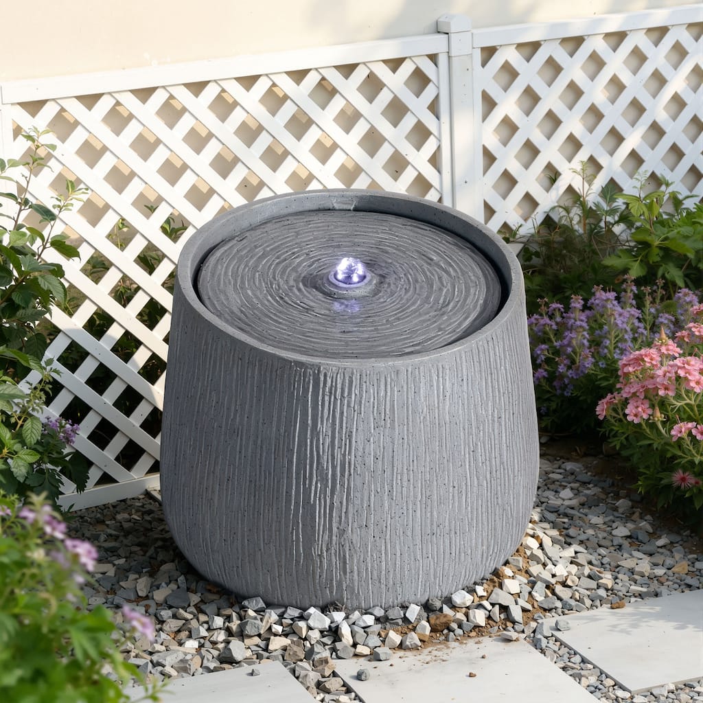 Christopher Knight Home - Modern 12.99"H Polyresin Outdoor Bowl Water Fountain with LED Light