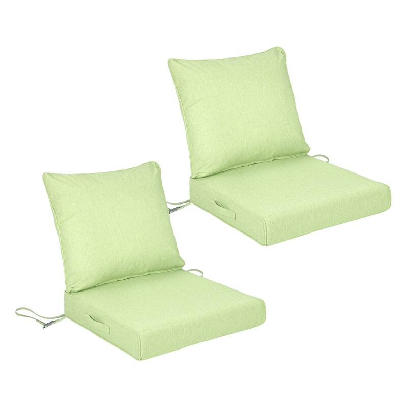Aoodor Outdoor Deep Seat Cushion Set, Waterproof Patio Furniture Cushions with Adjustable Straps & Removable Cover, Set of 2 - 25"x25" - Green