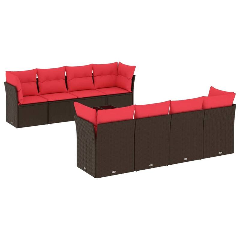 vidaXL 9 Piece Patio Sofa Set with Cushions Black/Brown/Gray Poly Rattan - 24.4 x 24.4 x 27.2