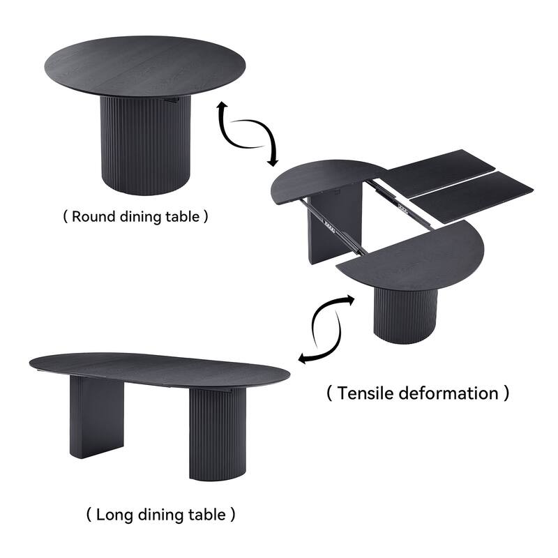 Expandable Dining Table,Solid Top Extending Table Rise for Kitchen Dining Living Room Apartment - Matte Black