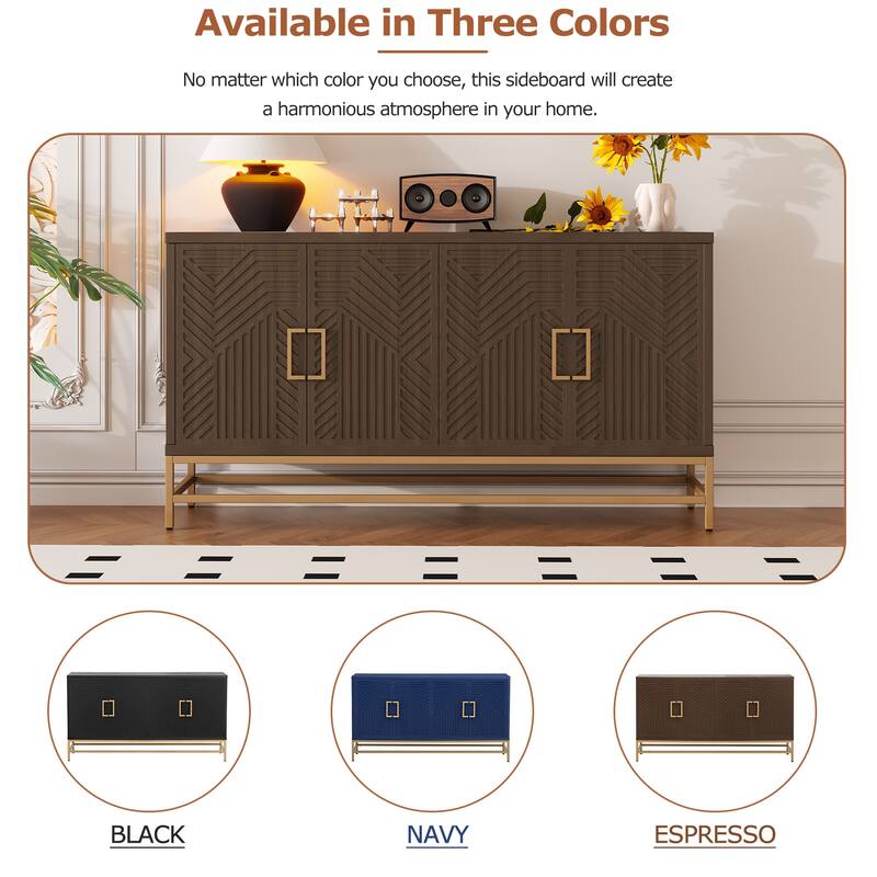 Rectangular Sideboard Entryway Cabinet with Adjustable Shelves & Metal Leg, Buffet Cabinet Console Table for Kitchen Living Room