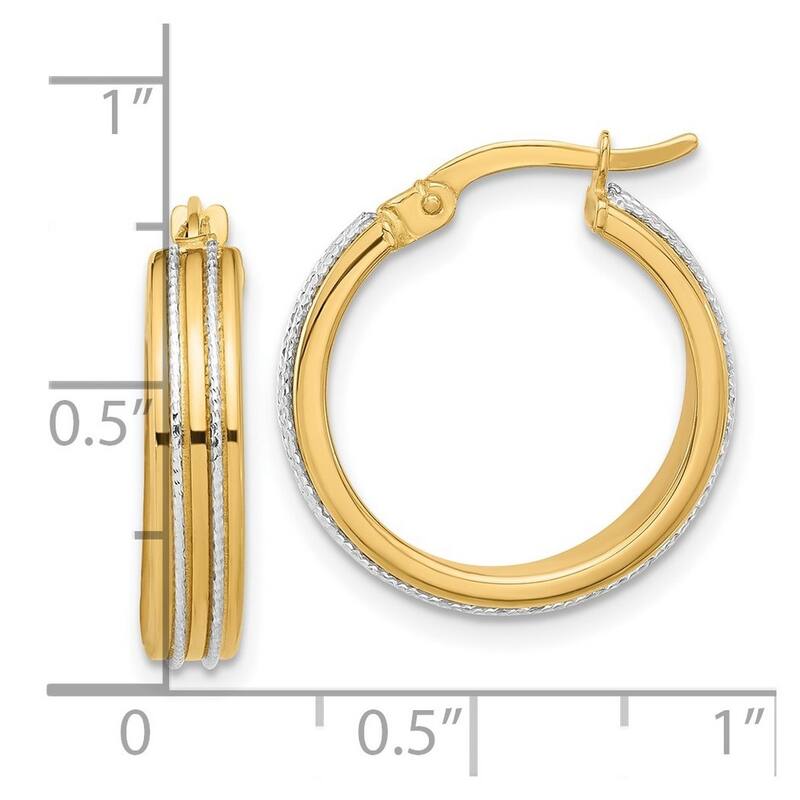 Curata 14k Two Tone Gold Polished and Sparkle Cut Hoop Earrings - 20.9x18.5mm