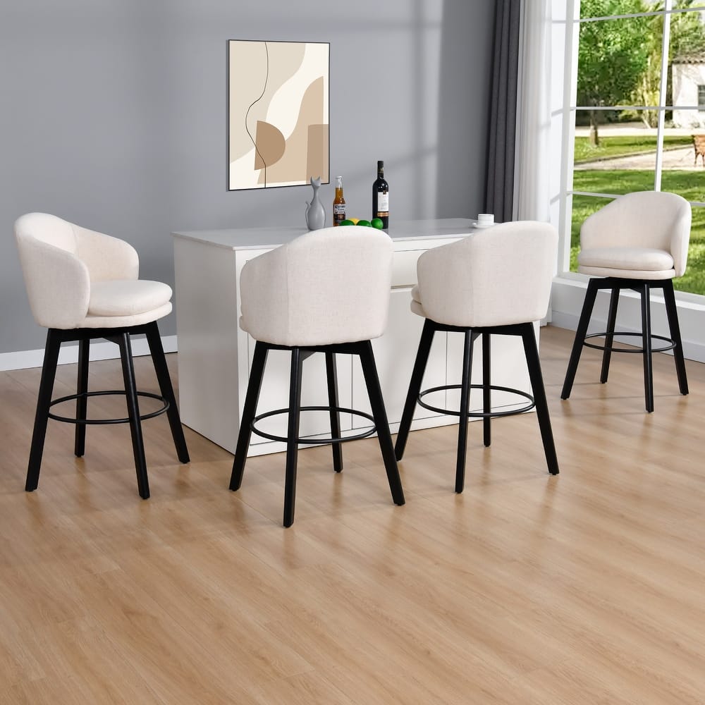 Modern 28" H Wood Swivel Barstool with Faux Double Layer Upholstered