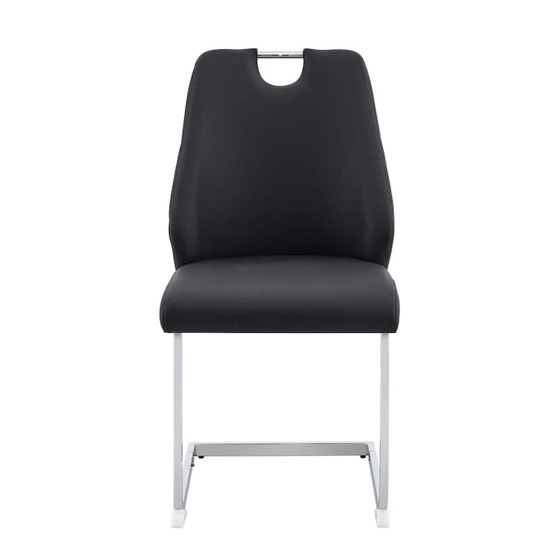 Leather Kitchen Chair Dining Chair Side Chair Lounge Chair Black Reception Chair Office Chair with Metal Legs - Black