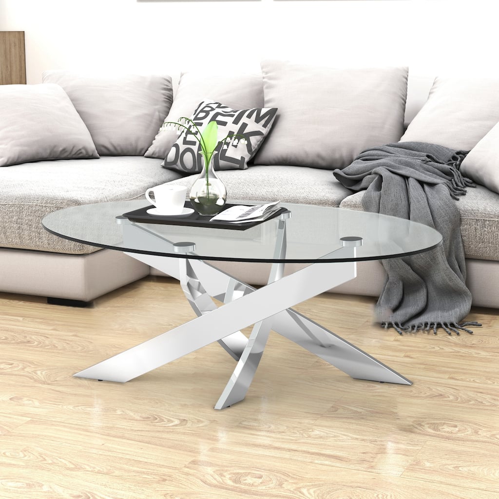 Chrome Lacquer Glass Modern Coffee Table