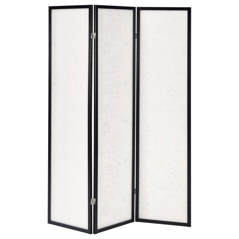 Felice Espresso 3-panel French Script Print Folding Screen