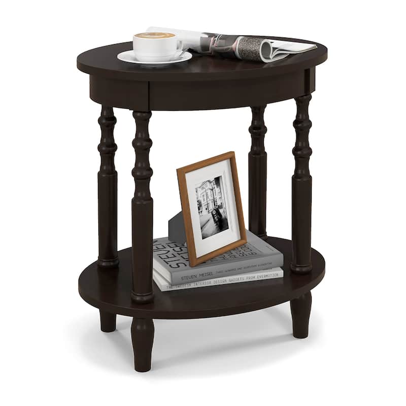 Gymax 2 PCS 2-Tier End Table Oval Compact Sofa Side Nightstand w/