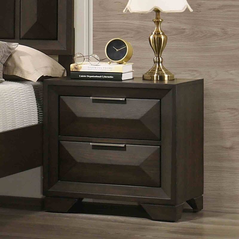 Transitional Nightstand - Espresso Finish with Metal Handles & Bracket Legs