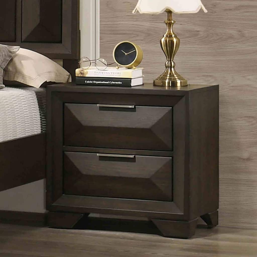 Transitional Nightstand - Espresso Finish with Metal Handles & Bracket Legs