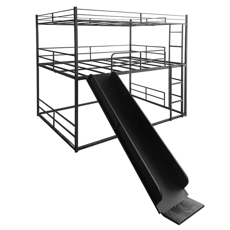 Twin Size Metal House Loft Bed with Slide and Ladder for Kids, Boys and Girls