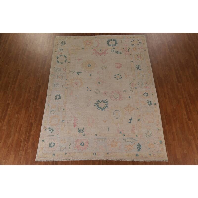 Floral Oushak Turkish Area Rug Handmade Vegetable Dye Wool Carpet - 8'10"x 11'10"