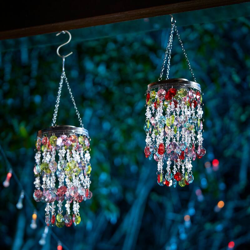 Glitzhome 19"H Solar Lighted Patriotic Wind Chime Hanging Decor - 2*Multicolor