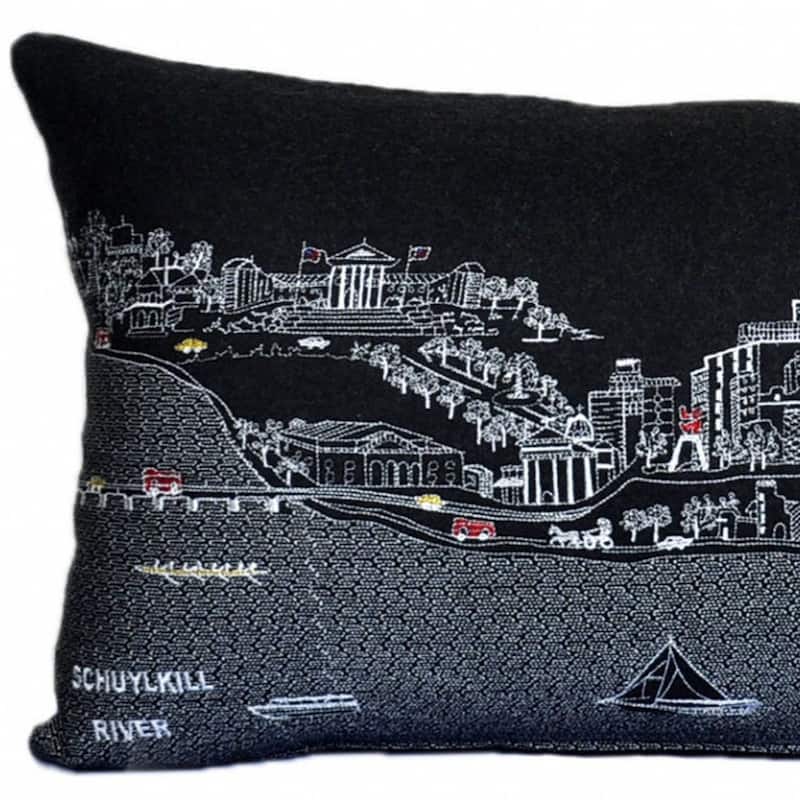 HomeRoots 35" Black Philadelphia Nighttime Skyline Lumbar Decorative Pillow