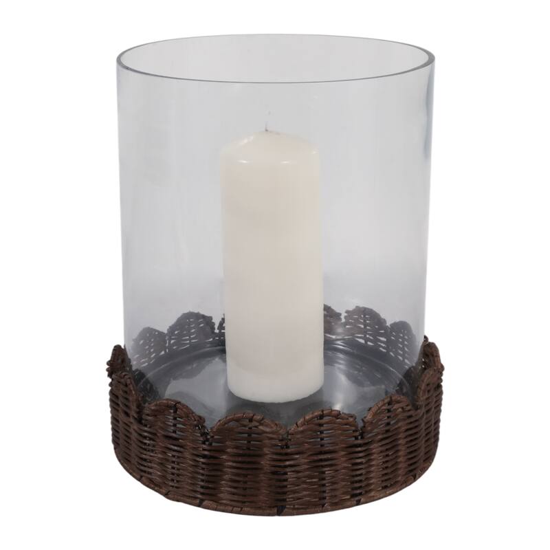 Candle Holder - Brown Glass Hurricane on Scallop Base