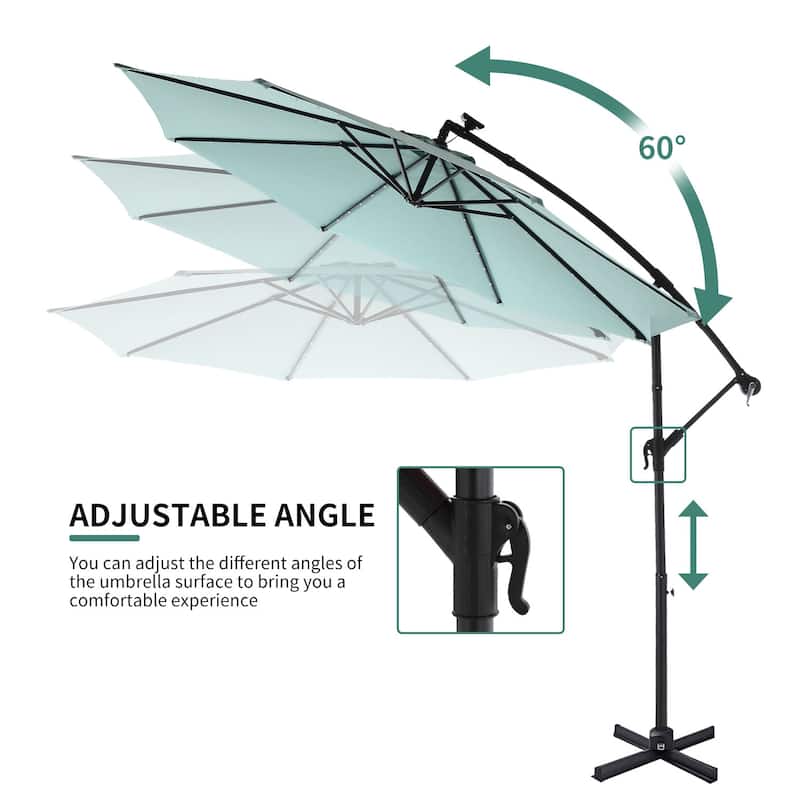 Outdoor Patio 10-Ft Solar LED Offset Hanging Umbrella