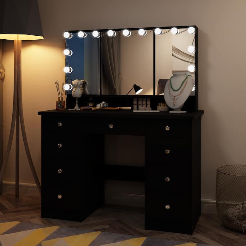 40.2"W Beauty Station with 3 Mirrors Makeup Vanity for Dressing