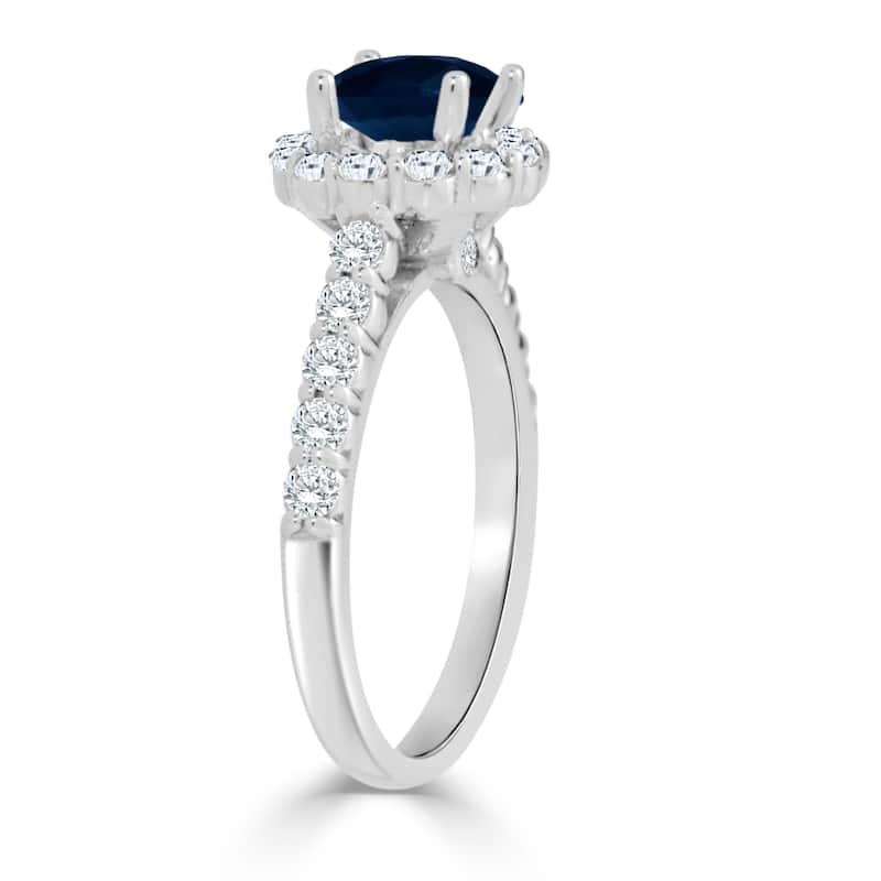Auriya 14k Gold 1ct Blue Sapphire and Diamond Halo Engagement Ring 5/8ctw