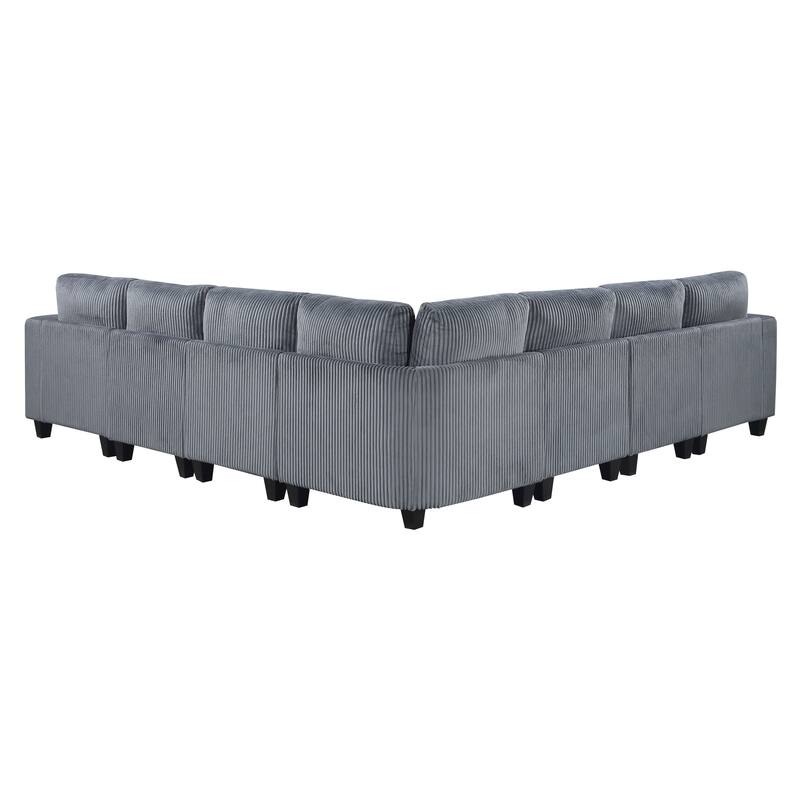 7-Piece Modular Sectional Couch with Storage, Pockets, Ports in Dark Gray Corduroy, Solid Wood