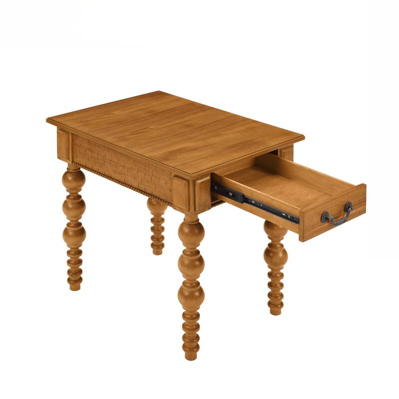 Solid Wood End Table with Drawer, Easy Assembly Vintage Narrow Sofa Side Table for Living Room