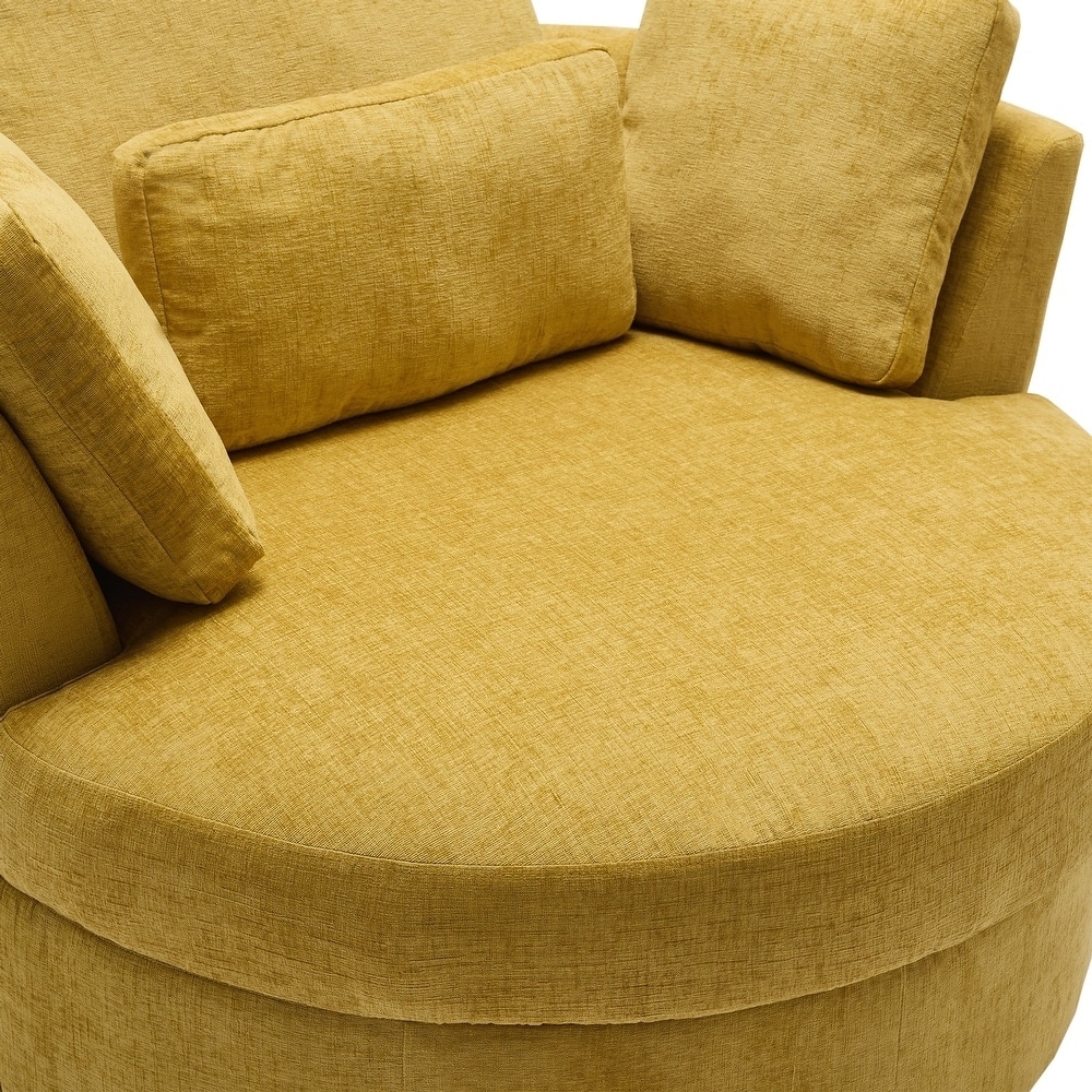 Chenille/Boucle Swivel Barrel Chair with Storage Ottoman