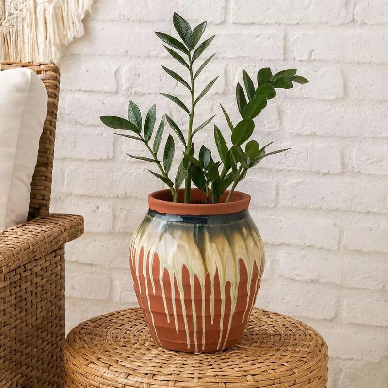 Hino Decorative Vase, Dripping Paint Texture, 13 Inch Brown Ceramic