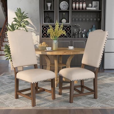 Furniture of America Dice Rustic Wood Side Chairs, Beige (Set of 2)