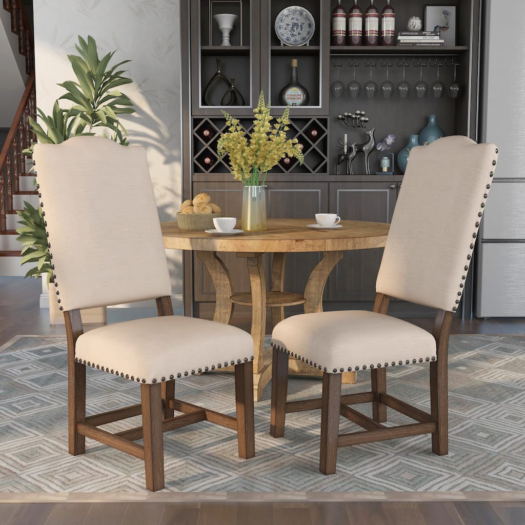 Furniture of America Dice Rustic Wood Side Chairs, Beige (Set of 2)