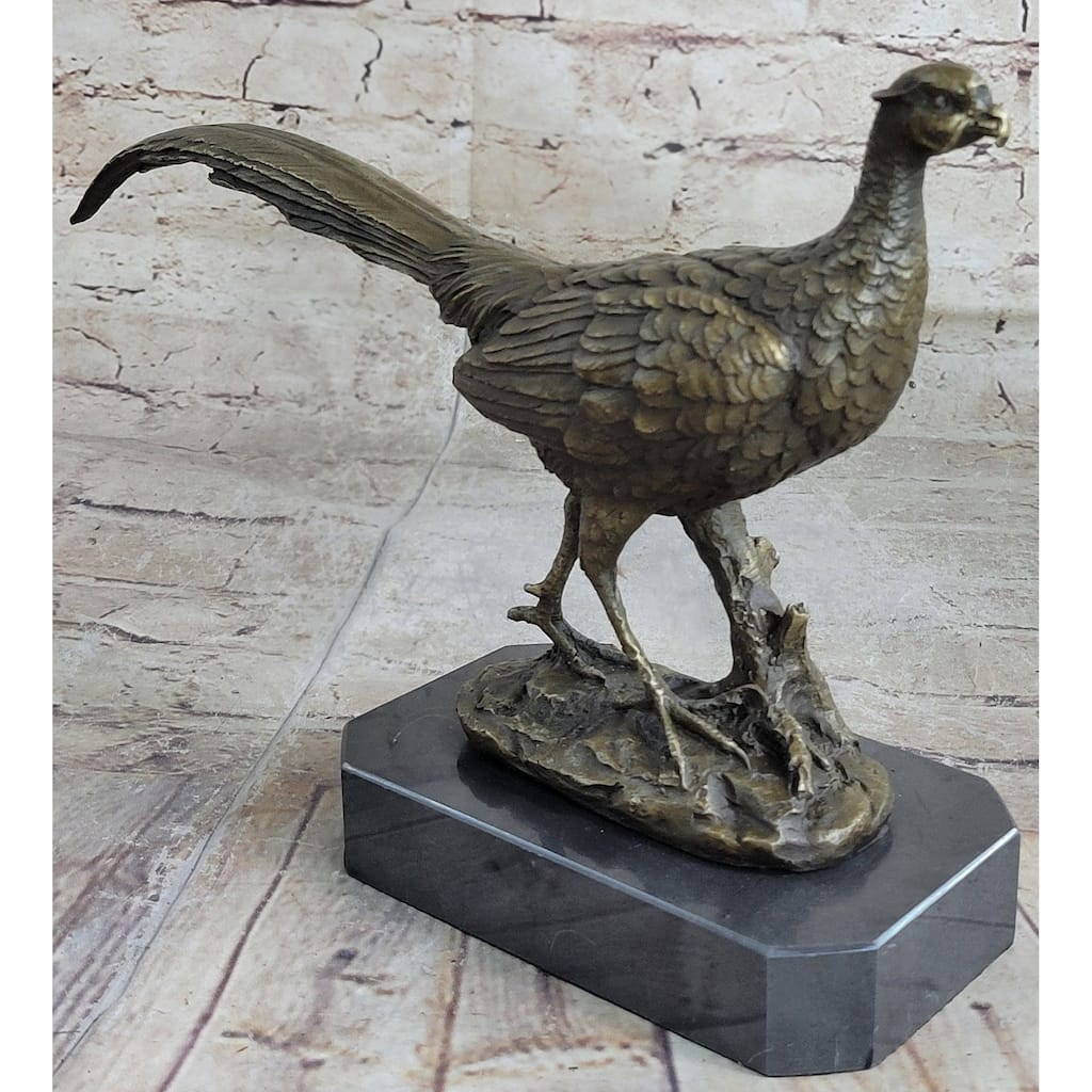 Pheasant Grouse Game Bird Hunter Bronze Marble Statue Wildlife Trophy Figurine