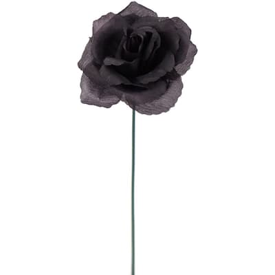 Artificial Flowers Black Rose Picks for Wedding Decorations-25pcs Silk Roses with Flexible 8" Stems - 8" Stems