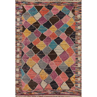 Trellis Moroccan Area Rug Hand-Knotted Wool Carpet - 7'11" x 10'11"