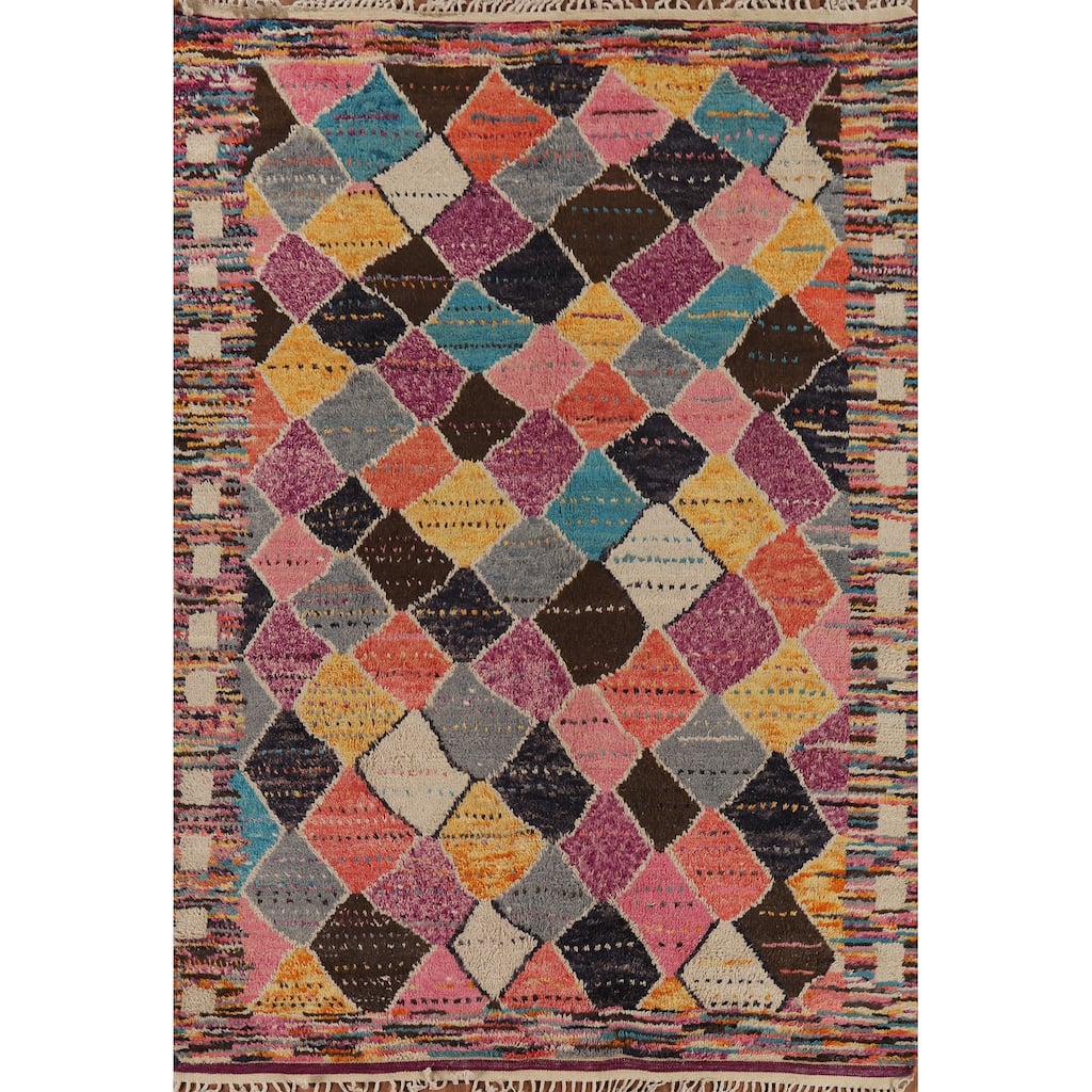 Trellis Moroccan Area Rug Hand-Knotted Wool Carpet - 7'11" x 10'11"