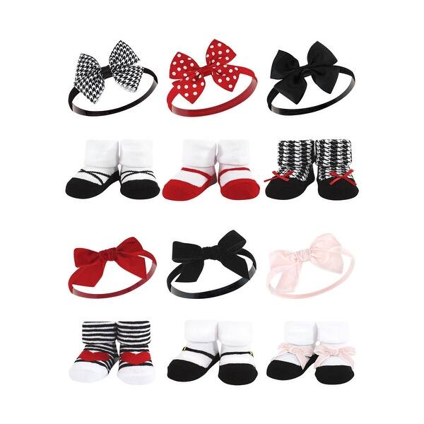 slide 1 of 1, Hudson Baby Infant Girl 12Pc Headband and Socks Giftset, Red Houndstooth Red Pink, One Size - Red Houndstooth Red Pink Red Houndstooth Red Pink - One Size