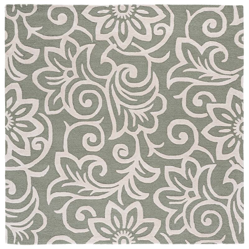 SAFAVIEH Handmade Glamour Aneke Floral Wool Rug - 6' Square - Sage Green/Ivory