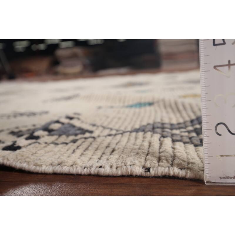 Geometric Moroccan Area Rug Hand-Knotted Wool Carpet - 6'8"x 11'0"