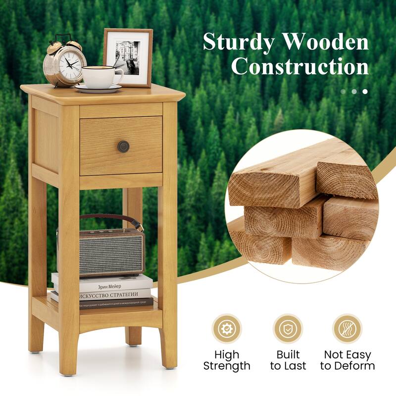 Gymax Nightstand 3-Tier Bedside Table w/ Open Storage Shelf & Narrow
