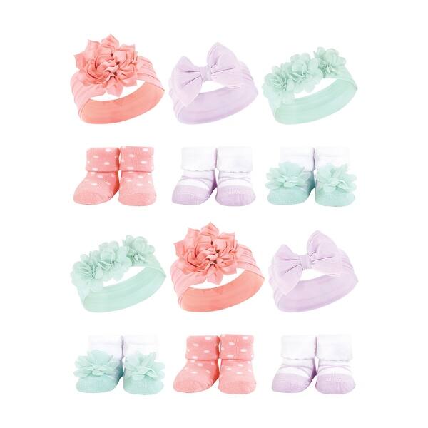 slide 1 of 1, Hudson Baby Infant Girl 12Pc Headband and Socks Giftset, Pink Purple Mint, One Size - Pink Purple Mint Pink Purple Mint - One Size