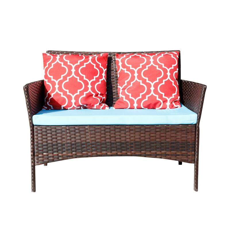 Outdoor 4-Piece PE Rattan Sofa Set with Cushions, Tempered Glass Coffee Table & Chairs, Fade Resistant, Weatherproof