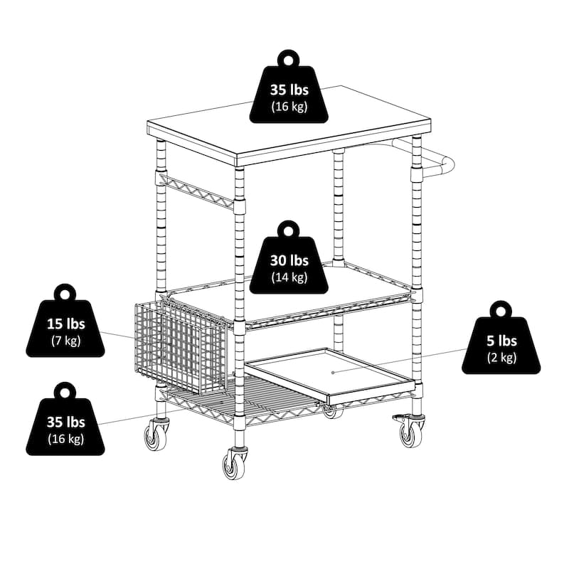 Madera Utility Kitchen Cart, Bamboo and Chrome - 35.22 x 17.64 x 38.58 inches