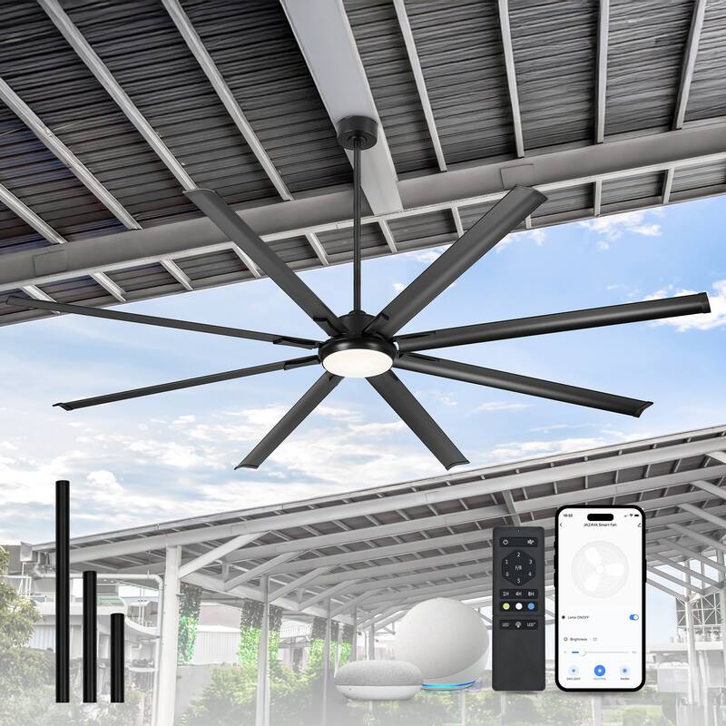 72/84/96 inch Aluminum Industrial Ceiling Fan with Integrated LED - 84 inch - Black