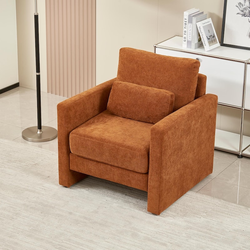 Orange 31.49" Chenille Arm Chair with Wood Frame