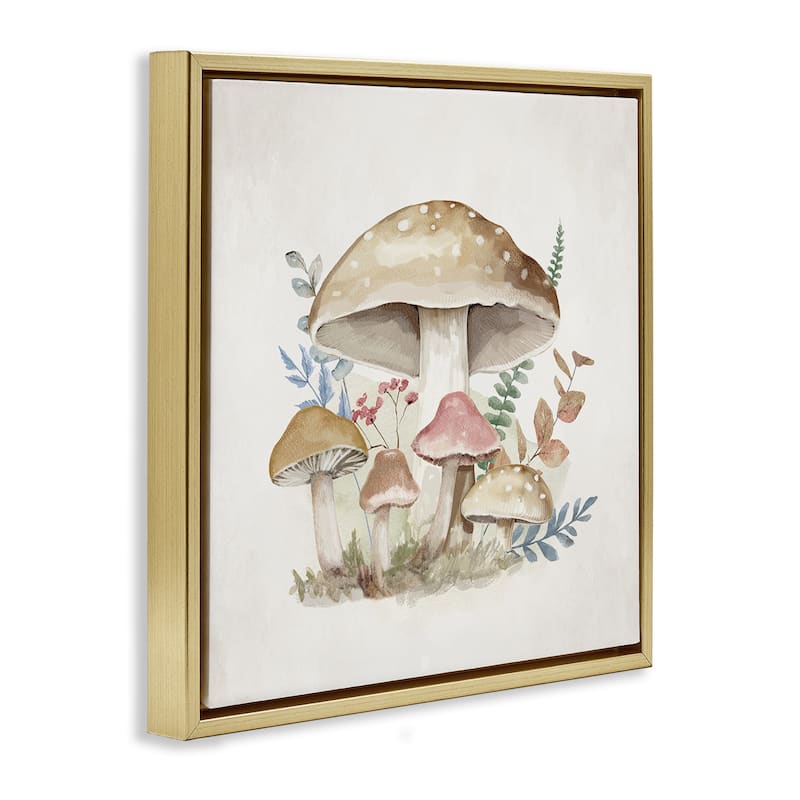 Stupell Neutral Cottage Mushrooms Framed Floater Canvas Wall Art Design By Mollie B.