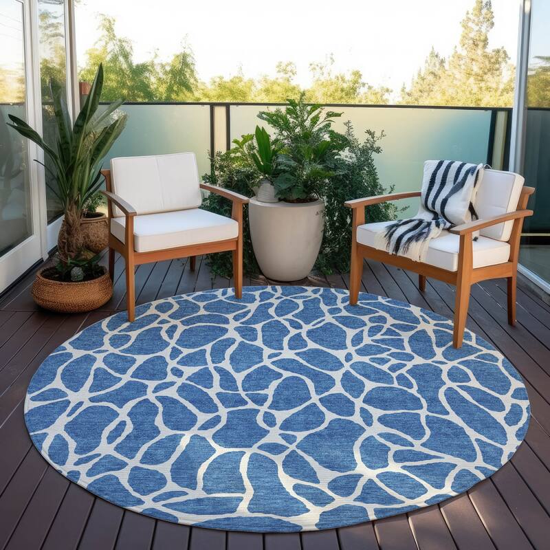 Machine Washable Indoor/ Outdoor Modern Chantille Rug - Blue - 8' x 8'