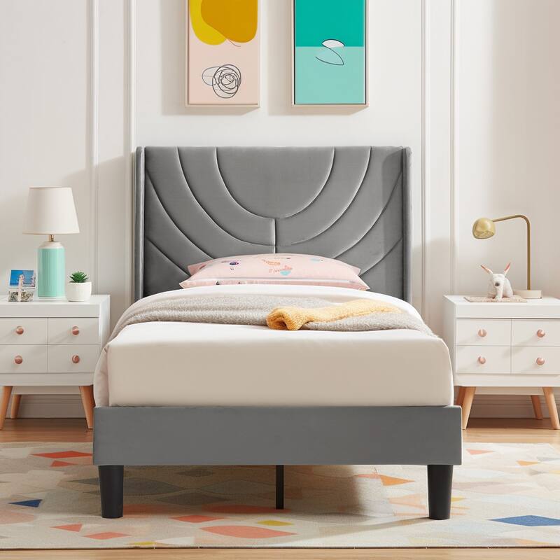 VECELO Bedroom Sets 3-pieces Bedroom Set with Height Adjustable Upholstered Bed and Nightstands Set of 2