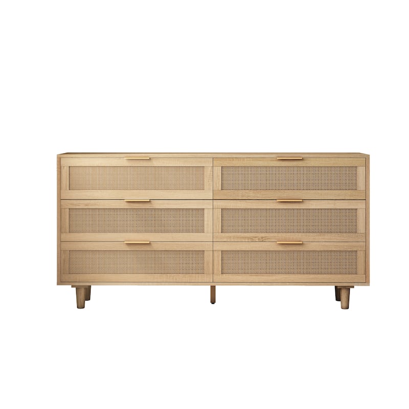59.06"6-Drawers Rattan Storage Cabinet Rattan Drawer,for Bedroom,Living Room, Black